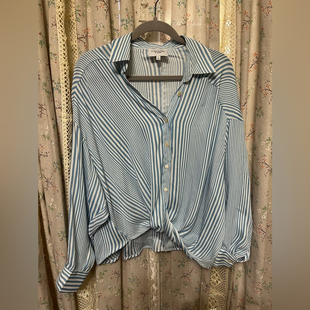 Chriselle Lim Striped Drapey V-neck Blouse Size Medium NWOT